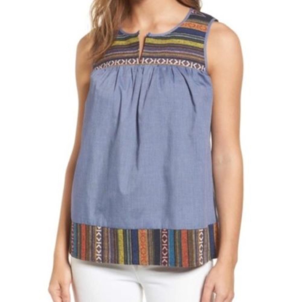 Pleione XS Petite Denim Chambray Top Boho